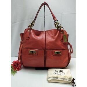 Coach Chelsea Flagship Curry Orange Leather Turnlock Pockets Shoulder Bag - $798